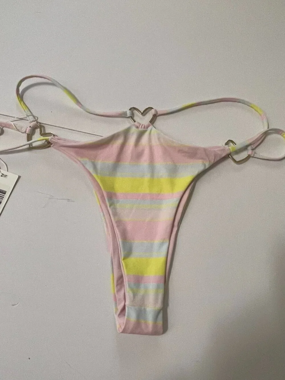 Frankies Bikinis Kailyn Summer Stripe Heart Ring Bikini Bottom L NWT